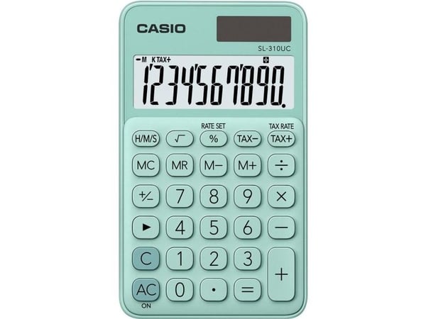 Casio SL-310UC-GN, Tasku, Perus, 10 lukua, 1 linjat, Akku/Aurinko, Vihreä