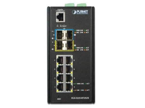 PLANET IGS-5225-8T2S2X - Switch - L3 - Styrt - 8 x 10/100/1000 + 2 x Gigabit SFP + 2 x 10 Gigabit SFP+ - DIN-skinnemonterbar, veggmonterbar - AC 24...