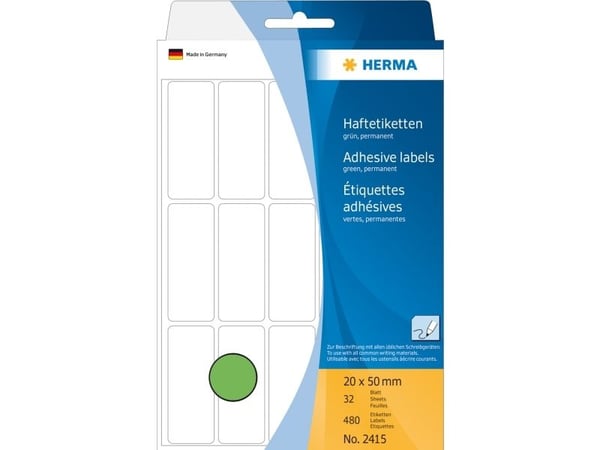 HERMA - Permanet adhesiv - grønn - 20 x 50 mm 480 etikett(er) (32 ark x 15) merkelapper