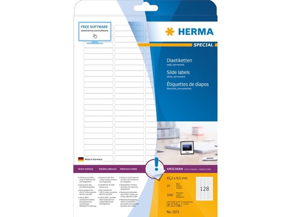 HERMA Special - Papir - matt - permanent selv-adhesiv - hvit - 43.2 x 8.5 mm 3200 etikett(er) (25 ark x 128) skyveetiketter