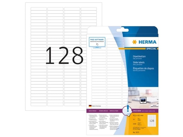 HERMA Special - Papir - matt - permanent selv-adhesiv - hvit - 43.2 x 8.5 mm 3200 etikett(er) (25 ark x 128) skyveetiketter