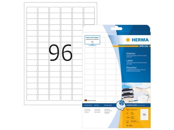 HERMA Special - Papir - matt - permanent selv-adhesiv - belagt - hvit - 30.5 x 16.9 mm - 90 g/m² - 2400 etikett(er) (25 ark x 96) merkelapper