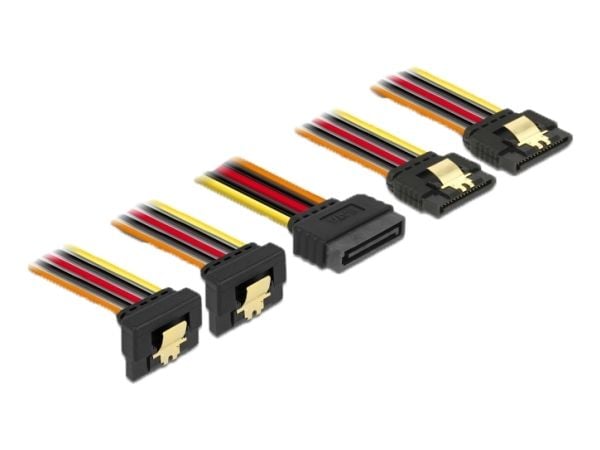 Delock - Strømsplitter - SATA-strøm (P) låst til SATA-strøm (R) metallklips - 3.3 / 5 / 12 V - 15 cm - svart, gul, rød, oransje