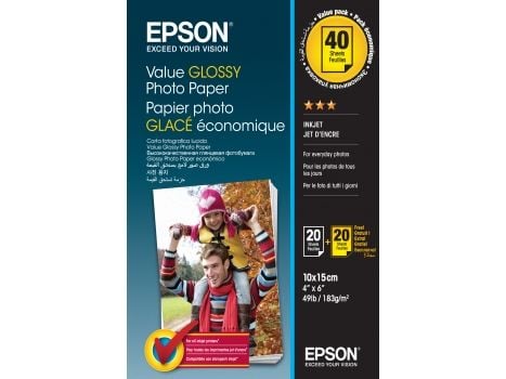 Epson Value Photo Paper Glossy - Blank - 100 x 150 mm 20 ark fotopapir (en pakke 2) - for Expression Home HD XP-15000; Expression Premium XP-900, X...