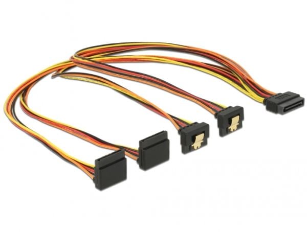 Delock - Strømsplitter - SATA-strøm (P) låst til SATA-strøm (R) metallklips - 3.3 / 5 / 12 V - 50 cm - svart, gul, rød, oransje
