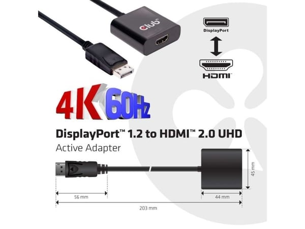 Club 3D - Video adapter - DisplayPort hann til HDMI hunn - 20.3 cm - 4K-støtte