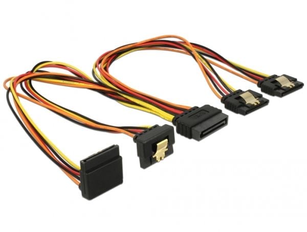 Delock - Strømsplitter - SATA-strøm (P) låst til SATA-strøm (R) metallklips - 3.3 / 5 / 12 V - 30 cm - svart, gul, rød, oransje
