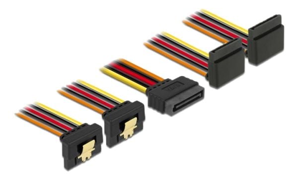 Delock - Strømsplitter - SATA-strøm (P) låst til SATA-strøm (R) metallklips - 3.3 / 5 / 12 V - 30 cm - svart, gul, rød, oransje