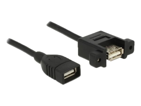 Delock - USB-kabel - USB (hunn) til USB (hunn) panelmonterbar - USB 2.0 - 1 m - svart