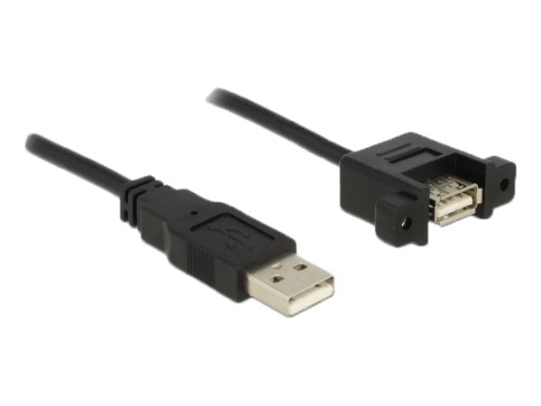 Delock - USB-forlengelseskabel - USB (hann) til USB (hunn) panelmonterbar - USB 2.0 - 25 cm - svart