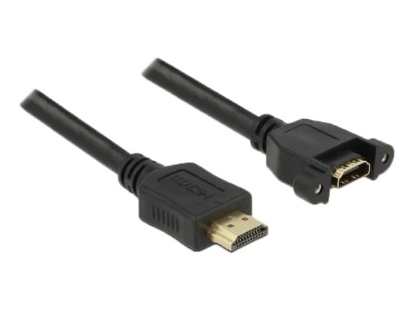 Delock - HDMI-forlengelseskabel med Ethernet - HDMI hann til HDMI hunn skrubar - 2 m - svart - 4K-støtte
