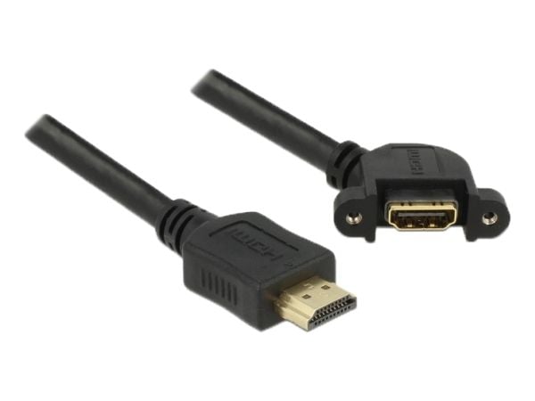 Delock - HDMI-forlengelseskabel med Ethernet - HDMI hann til HDMI hunn vinklet - 50 cm - svart - 4K-støtte