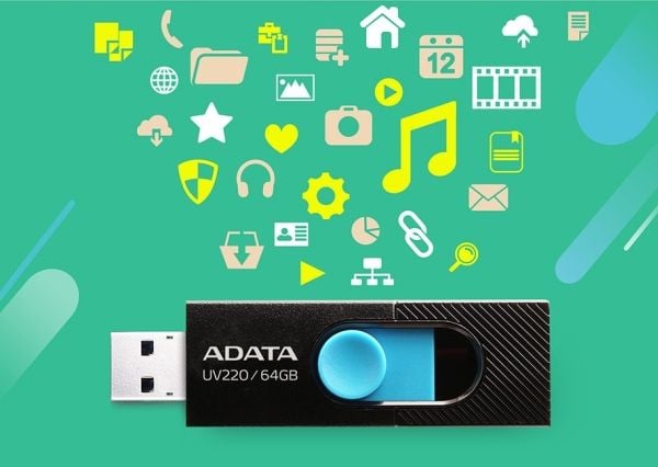 ADATA UV220 - USB flash-enhet - 64 GB - USB 2.0 - svart/blå