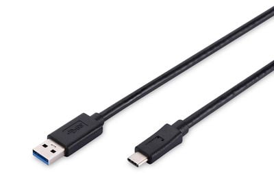 ASSMANN - USB-kaapeli - USB tyyppi A (uros) - USB-C (uros) - USB 3.0 - 1 m - muotoiltu - musta