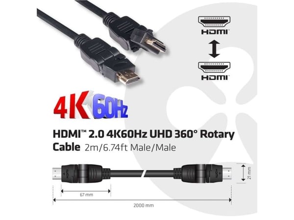 Club 3D CAC-1360 - HDMI-kabel med Ethernet - HDMI hann dreining til HDMI hann dreining - 2 m - 4K-støtte