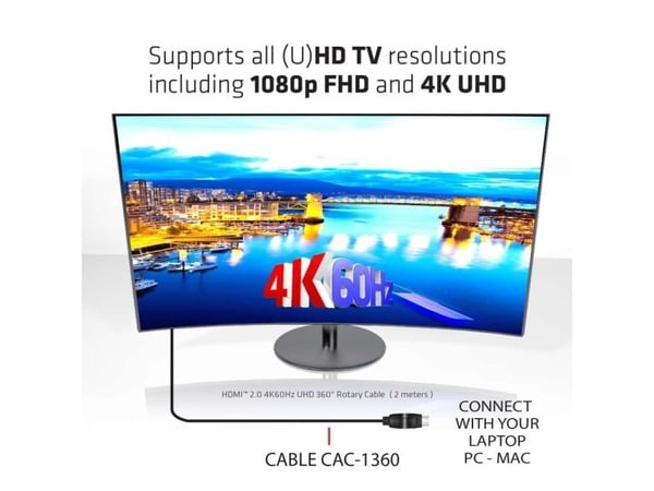 Club 3D CAC-1360 - HDMI-kabel med Ethernet - HDMI hann dreining til HDMI hann dreining - 2 m - 4K-støtte