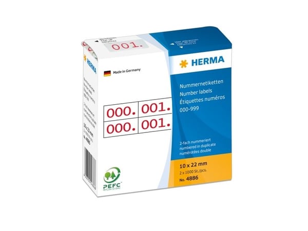 HERMA - Rød - 10 x 22 mm 2000 etikett(er) (1000 ark x 2) selvklebende nummeretiketter