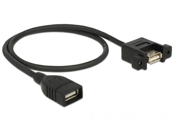 Delock - USB-kabel - USB (hunn) til USB (hunn) panelmonterbar - USB 2.0 - 50 cm - svart