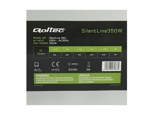 Qoltec SilentLine - Strømforsyning (intern) - ATX12V - 350 watt - PFC - grå