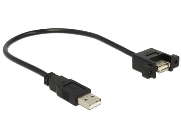 Delock - USB-forlengelseskabel - USB (hann) til USB (hunn) panelmonterbar - USB 2.0 - 25 cm - svart
