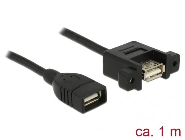 Delock - USB-kabel - USB (hunn) til USB (hunn) panelmonterbar - USB 2.0 - 1 m - svart