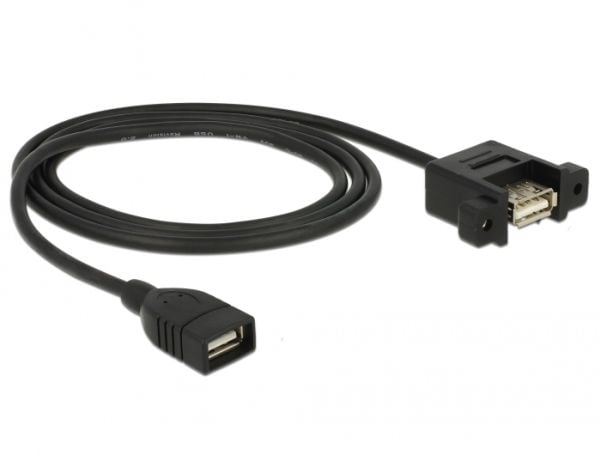 Delock - USB-kabel - USB (hunn) til USB (hunn) panelmonterbar - USB 2.0 - 1 m - svart