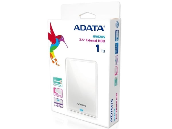 ADATA HV620S - Hårddisk - 1 TB - extern (portabel) - USB 3.1 - vit