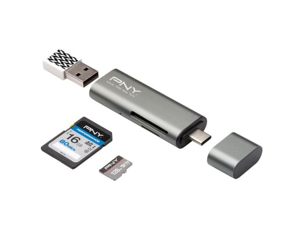 PNY - Kortleser - 3-i-1 (SD, microSD, SDHC, microSDHC, SDXC, microSDXC) - USB-C