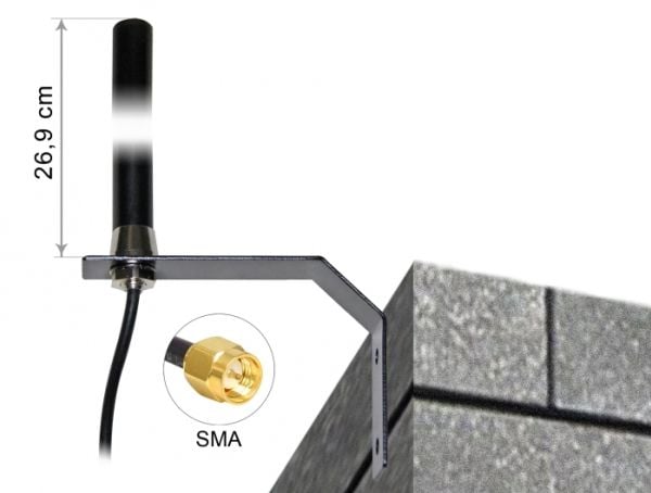 Delock - Antenne - stang - mobiltelefon, Wi-Fi, Bluetooth - 3 dBi - rundtstrålende - utendørs, kan monteres på vegg