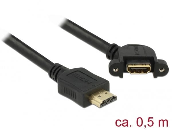 Delock - HDMI-forlengelseskabel med Ethernet - HDMI hann til HDMI hunn vinklet - 50 cm - svart - 4K-støtte