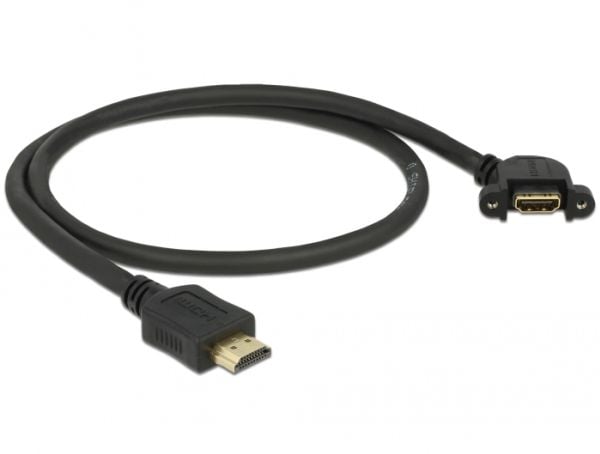 Delock - HDMI-forlengelseskabel med Ethernet - HDMI hann til HDMI hunn vinklet - 50 cm - svart - 4K-støtte