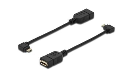 ASSMANN - USB-sovitin - USB (hun) til Micro-USB Type B (han) - USB 2.0 OTG - 20 cm - 90° stikforbindelse, formet - sortti