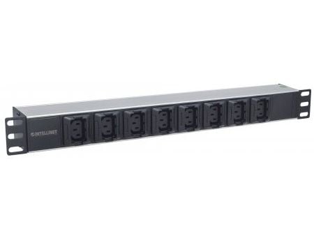 Intellinet 163651, 1U, Svart, Sølv, 8 AC-utganger, C13 kopling, IEC320 C14, 2 m