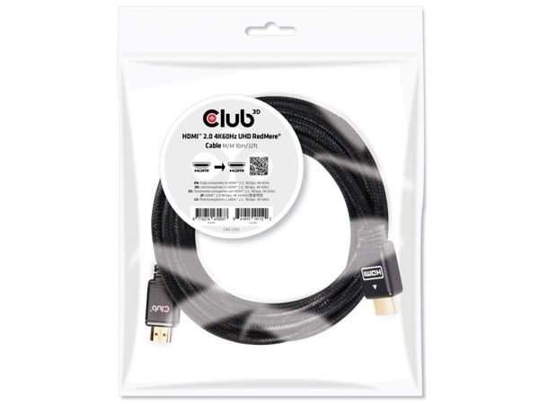 Club 3D CAC-2313 - HDMI-kaapeli med Ethernet - HDMI han til HDMI han - 10 m - RedMere Technology - 4K-tuki, aktiivinen