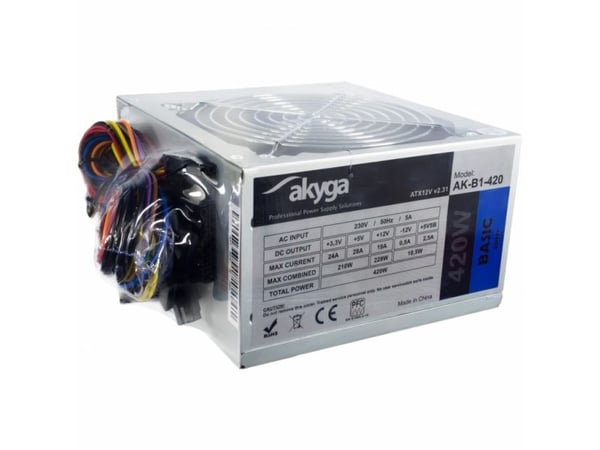 Akyga AK-B1-420 - Strømforsyning (intern) - ATX12V 2.31 - AC 230 V - 420 watt - PFC - galvanisert stål