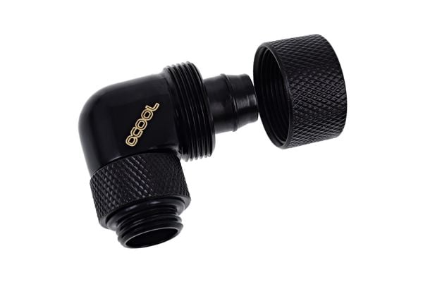 Alphacool Eiszapfen Connector Series 90° Socket 16/10mm - nestejäähdytysjärjestelmän puristuskulmainen liitin - syvämusta