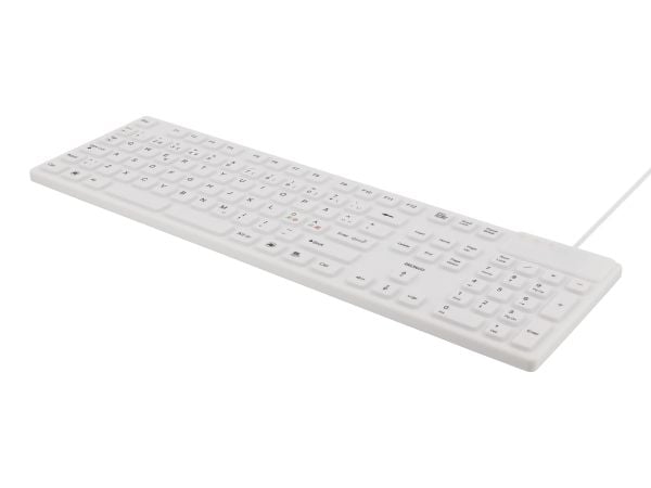 Deltaco TB-505, Full-size (100%), USB + PS/2, QWERTY, Valkoinen
