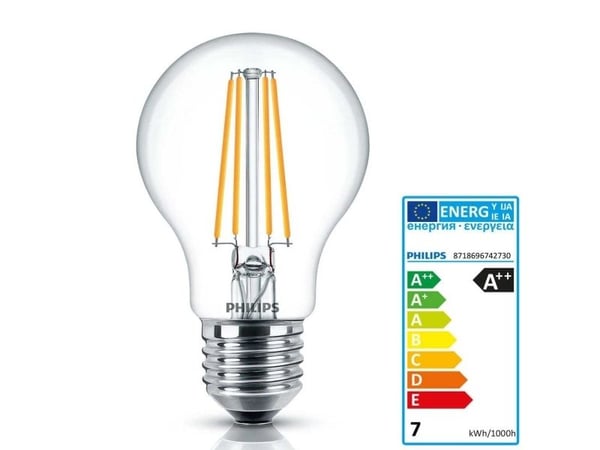 Philips CorePro - LED-filamentlyspære - form: A60 - klar finish - E27 - 7 W (ekvivalent 60 W) - klasse E - varmt hvitt lys - 2700 K