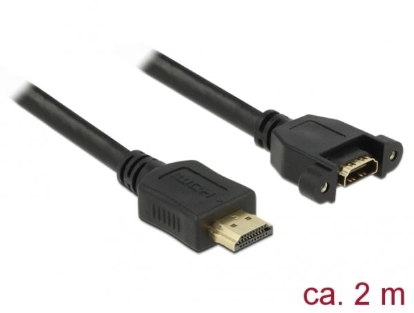Delock - HDMI-forlengelseskabel med Ethernet - HDMI hann til HDMI hunn skrubar - 2 m - svart - 4K-støtte