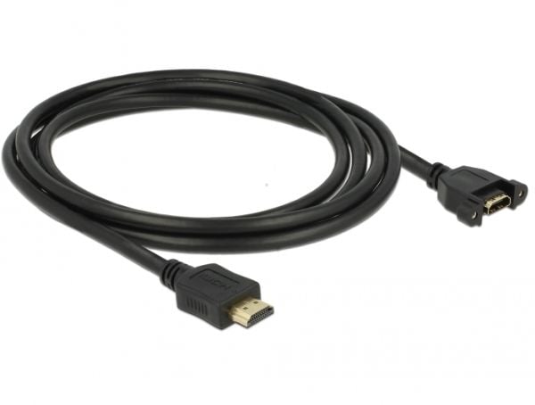 Delock - HDMI-forlengelseskabel med Ethernet - HDMI hann til HDMI hunn skrubar - 2 m - svart - 4K-støtte