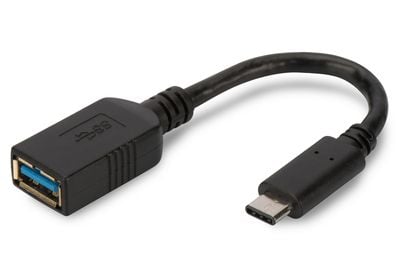 ASSMANN - USB-kaapeli - USB Type A (naaras) - USB-C (uros) - USB 3.0 - 15 cm - muotoiltu - musta