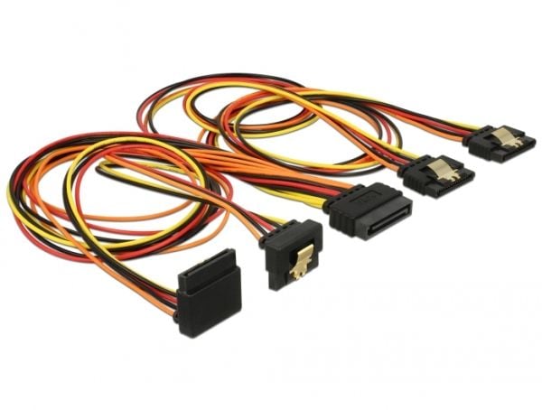 Delock - Strømsplitter - SATA-strøm (P) rett til SATA-strøm (R) vinklet / rett - 3.3 / 5 / 12 V - 50 cm - låst - svart, gul, rød, oransje