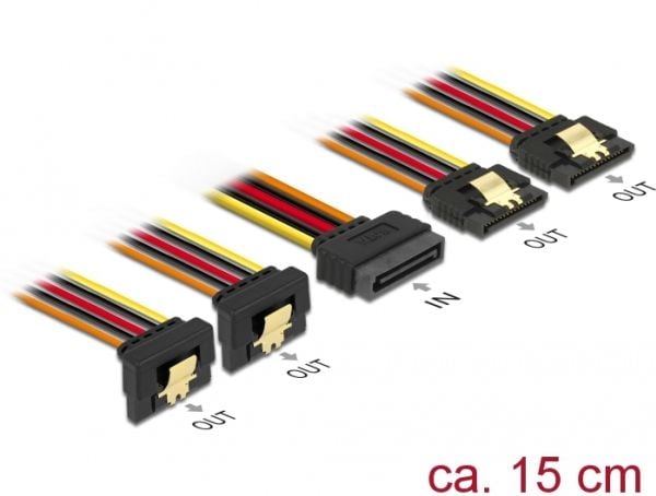 Delock - Strømsplitter - SATA-strøm (P) låst til SATA-strøm (R) metallklips - 3.3 / 5 / 12 V - 15 cm - svart, gul, rød, oransje