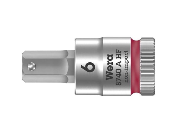 Wera 05003337001 8740 A HF Zyklop hylsyadapteri kuusiokantaruuveille, 1/4" pidätystoiminnolla, 6, 0 x 28 mm, punainen, Sokkel, 1/4", metrinen, 1 ho...