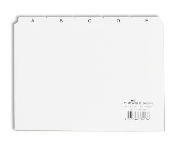 Durable 365002, Alfabetisk faneindeks, PVC, Hvit, Landskap, A5, 0.3 mm