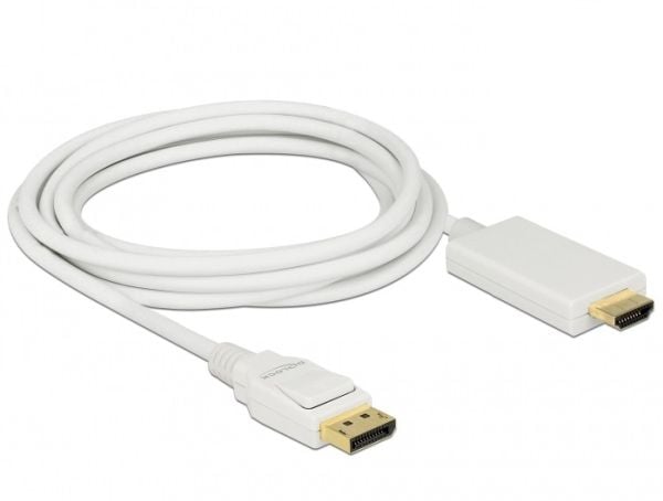 Delock - Adapterkabel - DisplayPort hann til HDMI hann - 3 m - trippel beskyttelse - hvit - passiv, 4K-støtte