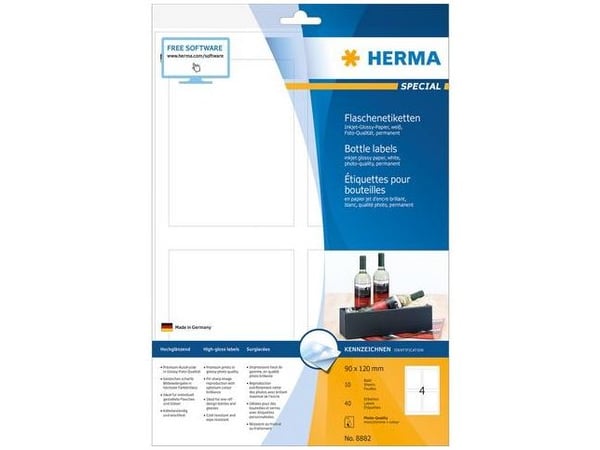 HERMA Special - Høyblank - selv-adhesiv - hvit - 90 x 120 mm 40 etikett(er) (10 ark x 4) flaskeetiketter