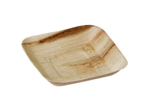Engångstallrik 17x17 cm kvadrat biologiskt nedbrytbar palmlöv, 4 ps x 25 st/fp
