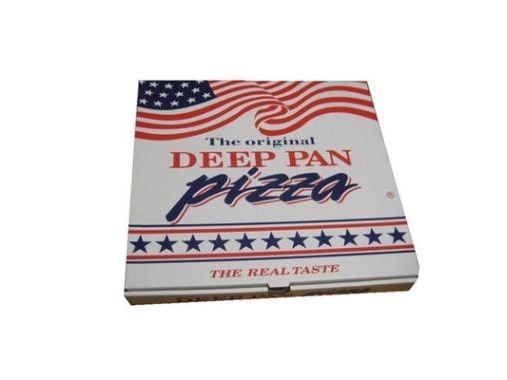 Pizzaæske 29x29x4.5 cm Hvid med Tryk Deep Pan Pizza,100 stk/krt