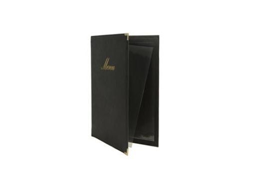 Menu Kortholder A4 Securit klassisk viser 4 A4 sider Læderomslag Sort,10 stk/krt